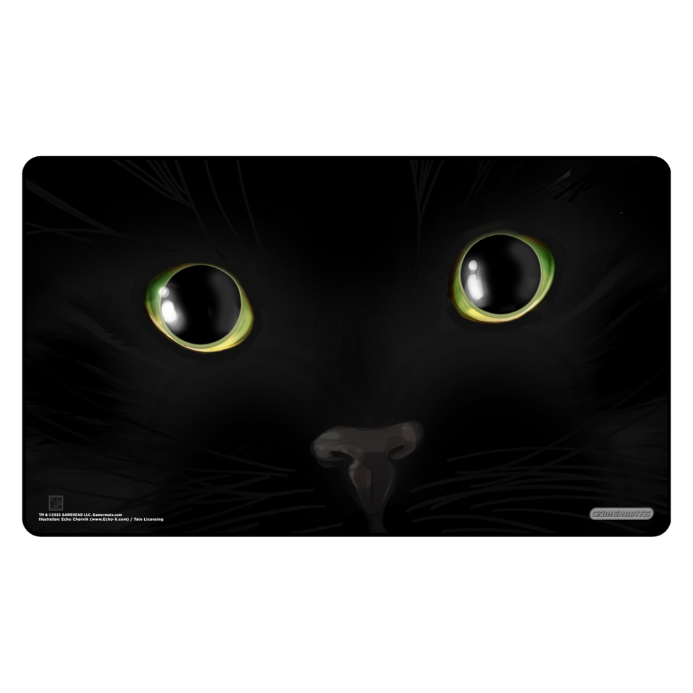 Black cat face design on a playmat