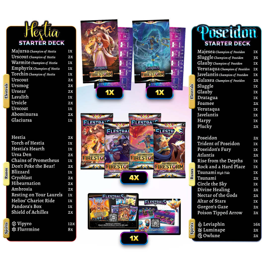 Firestorm - Hestia vs Poseidon - Double Starter Deck - with 4 Packs - Elestrals