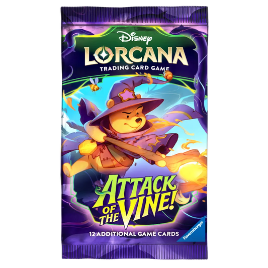 Disney Lorcana trading card game pack with a character on a purple background