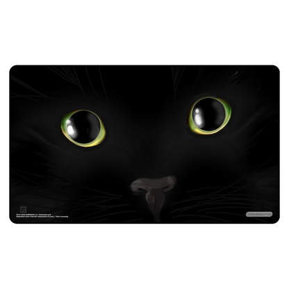 Black cat face design on a playmat