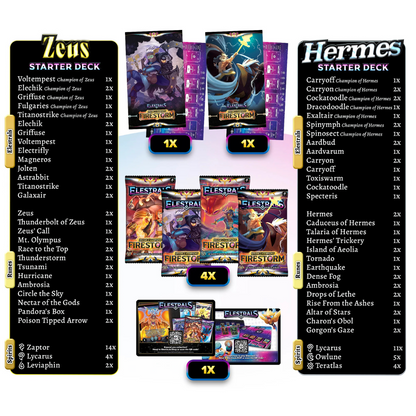 Firestorm - Hermes vs Zeus - Double Starter Deck Bundle - with 4 Packs  - Elestrals